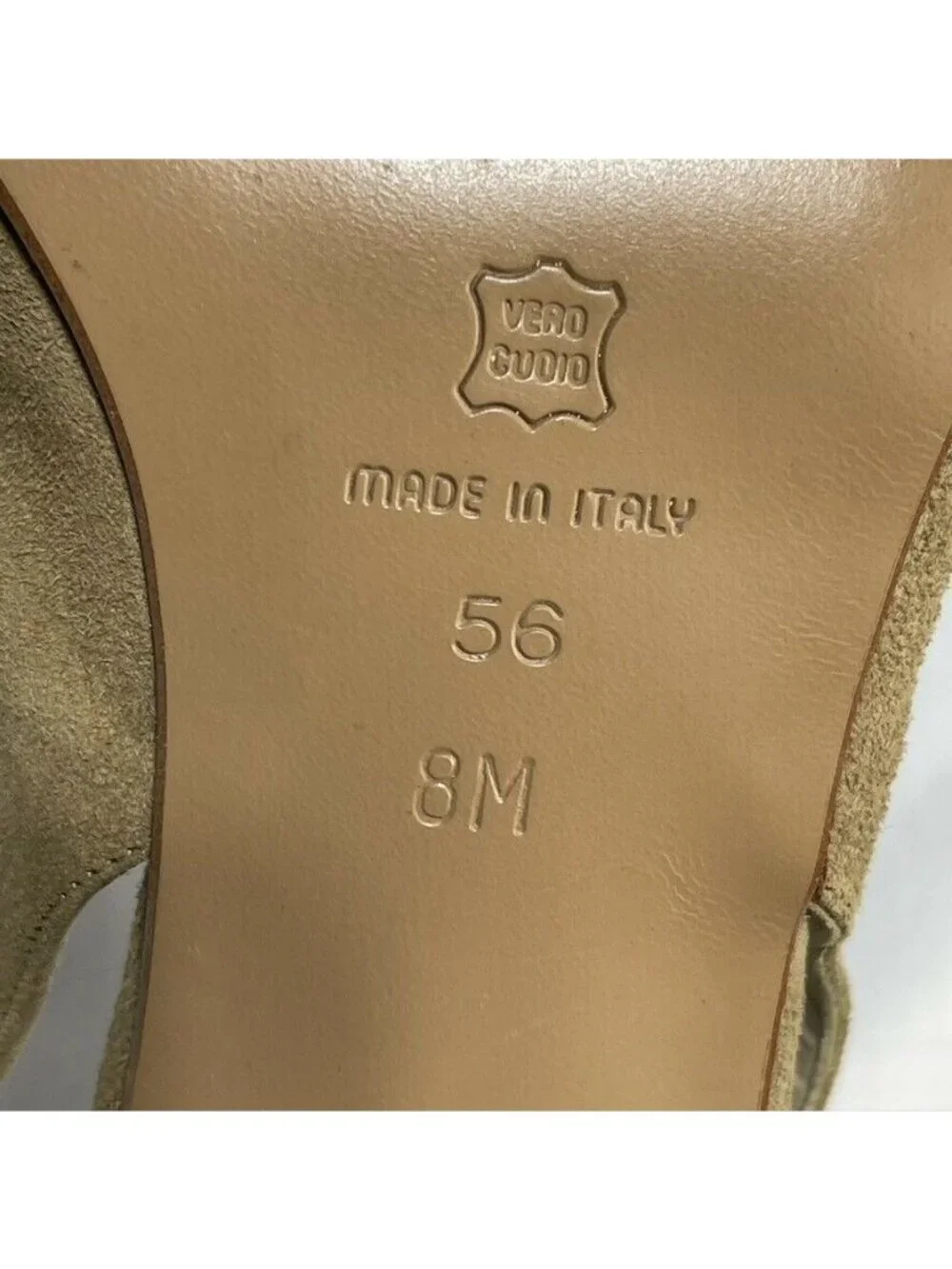Via Spiga Womens Tan Suede Peep Toe Slingback Heels Size 8